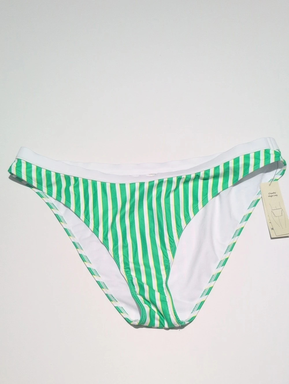 NWT No Boundaries Green White Striped Cheeky High Leg Bikini Bottom XXL 20